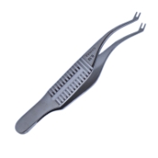 Polack Double Corneal Forceps, Colibri Style, Two 2.75mm Long Tips Separated 1mm, 1 x 2 Teeth, Serrated Handle, Dull Finish, Overall Length 2-3/4" (71mm) 886200,May-26,K5-1560,08-01261,E3215